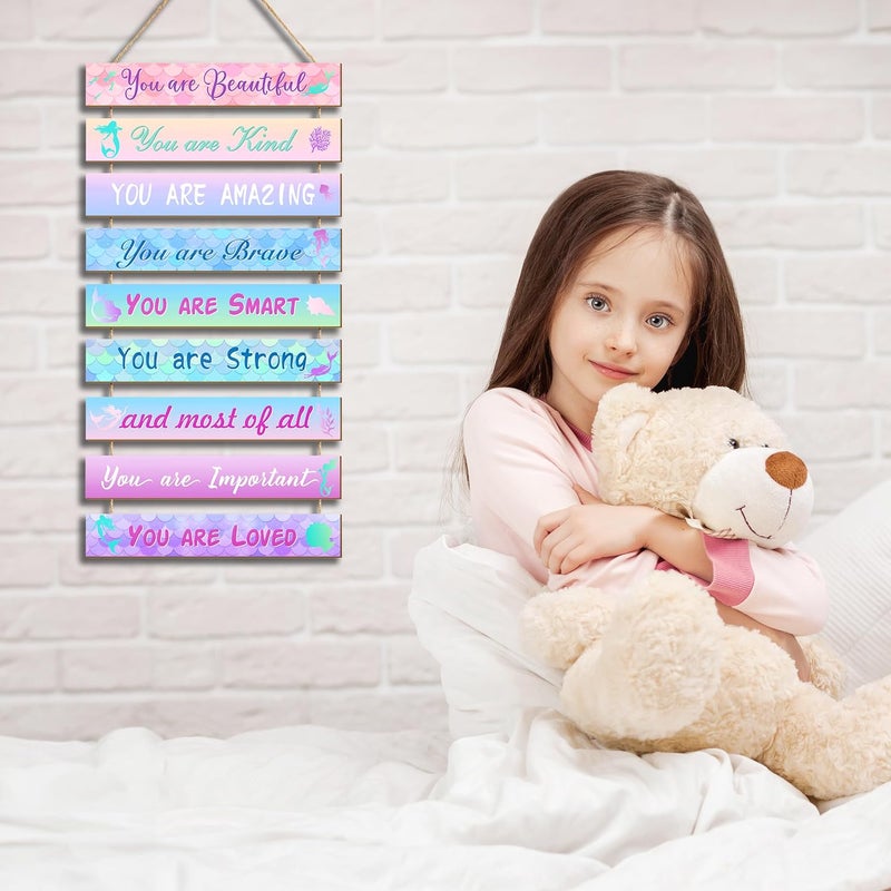 UBTKEY Mermaid Room Decor Set - 9 Pieces, Princess Bedroom Wall Decor, Inspirational Hanging Plaques for Kids & Nursery - Image 3